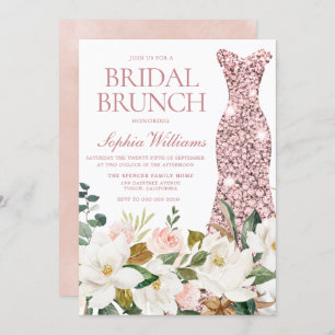 Rose Gold Dress Blush White Bridal Shower Brunch Invitation