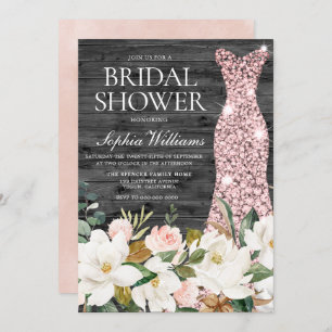 Rose Gold Dress Blush White Country Bridal Shower Invitation