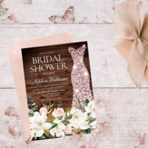Rose Gold Dress Blush White Rustic Bridal Shower Invitation