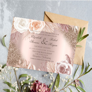 Rose Gold Dress Boho Flowers Wedding Invitation
