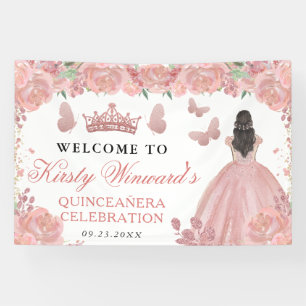 Rose Gold Dress Brunette Princess Quinceanera Banner