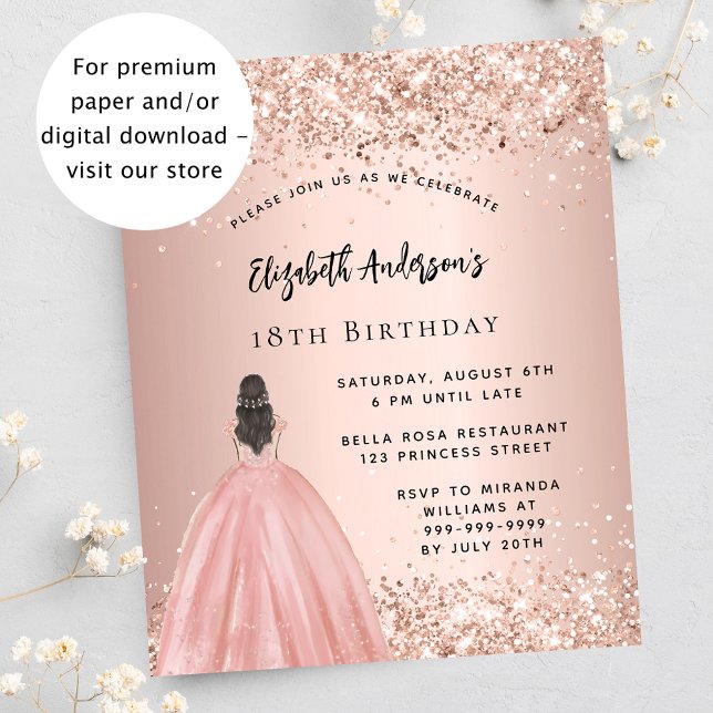 Rose gold dress budget birthday party invitation (Creator Uploaded)