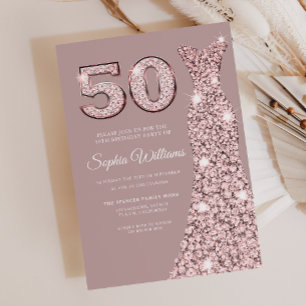 Rose Gold Dress Dusty Pink 50th Birthday Invitation