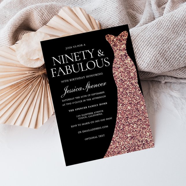 Rose Gold Dress Elegant 90th Birthday Party Invitation (Creator Uploaded)