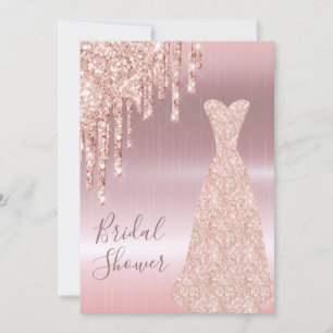 Rose gold dress glittery sparkle bridal shower invitation