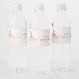 Rose Gold Dress Quinceañera 15th Birthday Favour Water Bottle Label