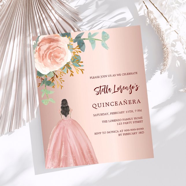 Rose gold dress Quinceanera budget invitation (Creator Uploaded)