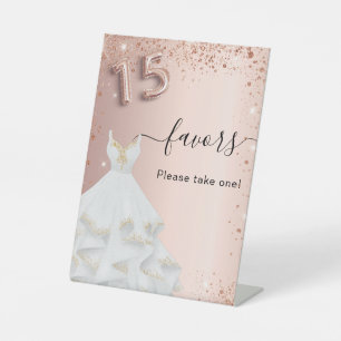 Rose gold dress Quinceanera party favours Pedestal Sign