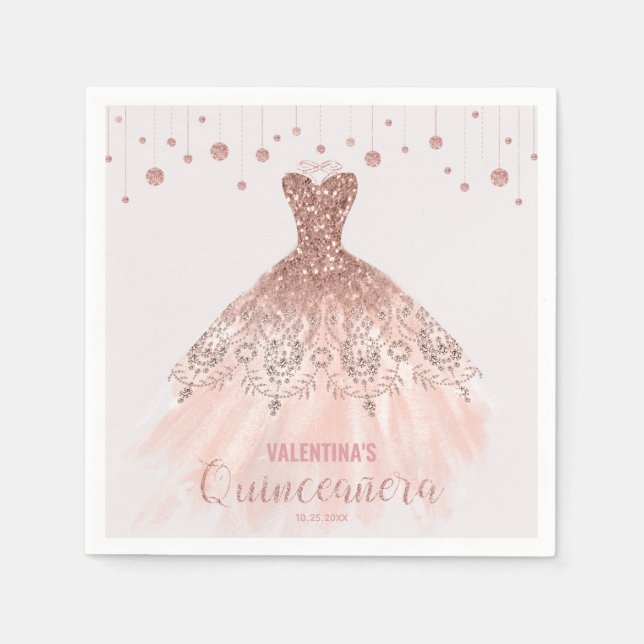 Rose Gold Dress Quinceañera Princess 15th Birthday Napkin (Front)