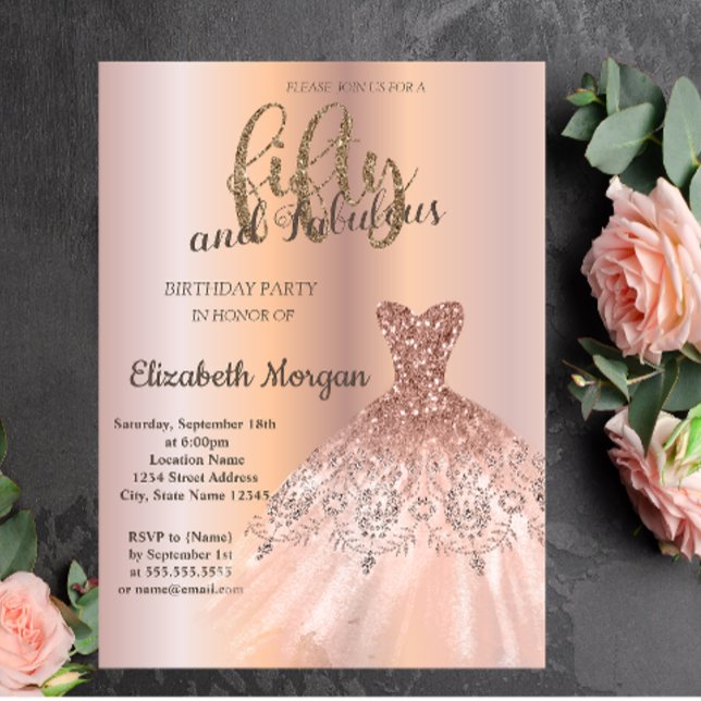 Rose Gold Dress, Rose Gold 50th Birthday Party Invitation (Creator Uploaded)