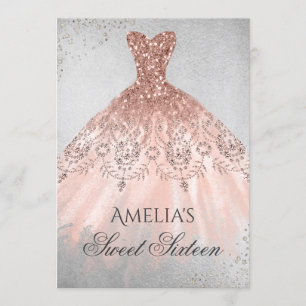 Rose Gold Dress Silver Sparkle Sweet Sixteen Invitation