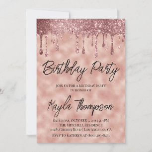 Rose Gold Drip Birthday Party Invitation