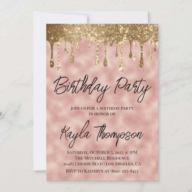 Rose Gold Drip Birthday Party Invitation (Front)