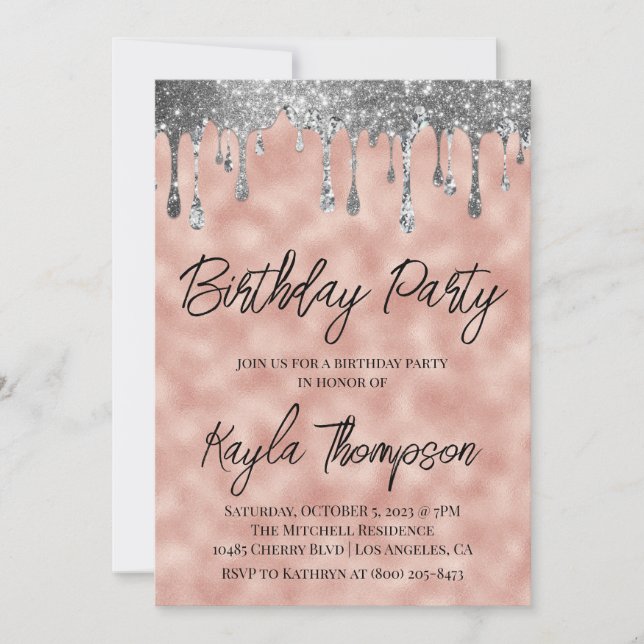 Rose Gold Drip Birthday Party Invitation (Front)