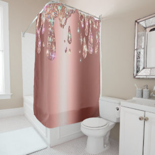 Rose Gold Drip   Dripping Glitter on Sateen Shower Curtain