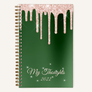Rose Gold Drip Glitter Emerald Diary Custom Text Notebook