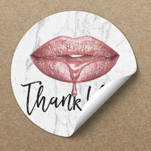 Rose Gold Drip Lips White Marble Thank You Classic Round Sticker