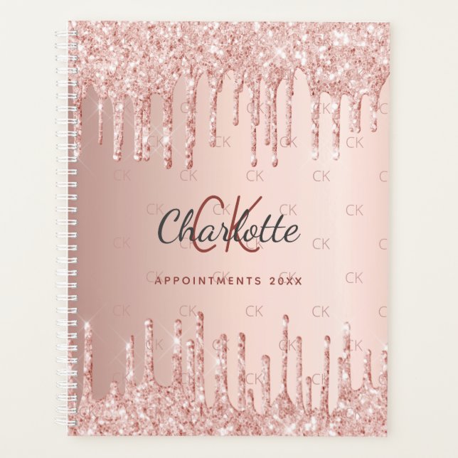 Rose gold drip monogram script planner (Front)