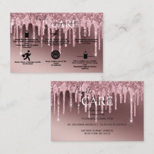 Rose Gold Dripping Glitter Candle Care Business Card