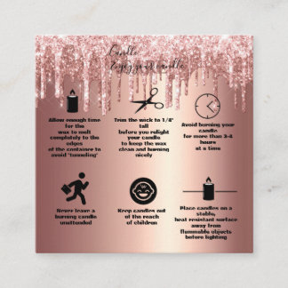 Rose Gold Dripping Glitter Candle Care      Square Business Card