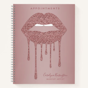Rose Gold Dripping Glitter Lips Makeup Appointment Notebook
