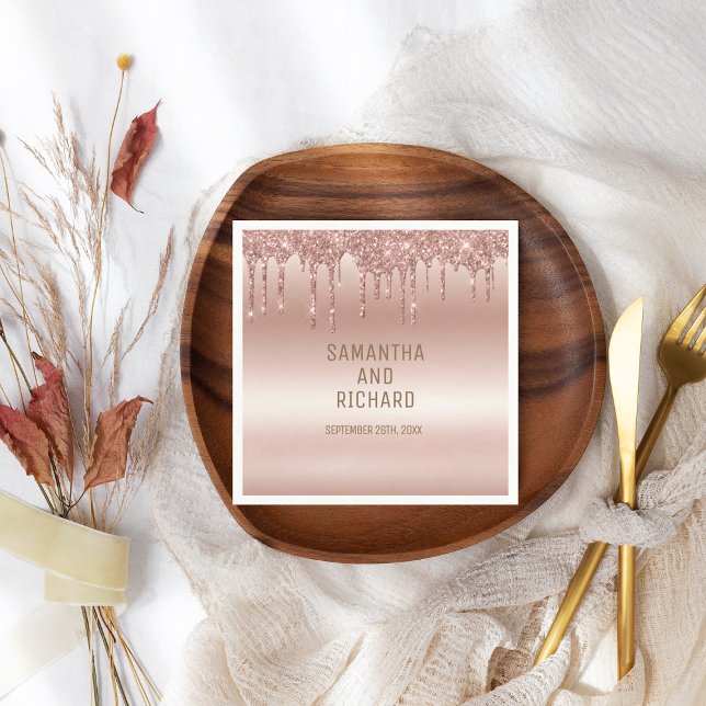 Rose Gold Dripping Glitter Metallic Shine Napkin (Creator Uploaded)