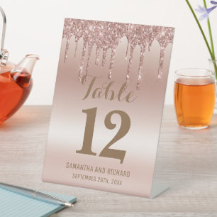 Rose Gold Dripping Glitter Metallic Shine Pedestal Sign