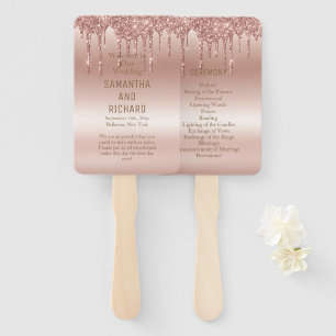 Rose Gold Dripping Glitter Metallic Shine Wedding Hand Fan