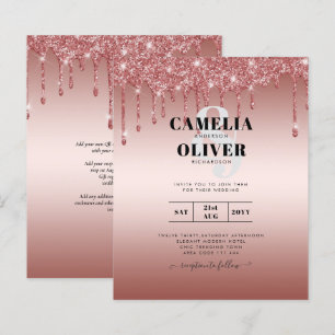Rose Gold Dripping Glitter Modern Wedding Invite