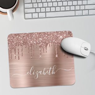 Rose Gold Dripping Glitter Monogram Mouse Pad