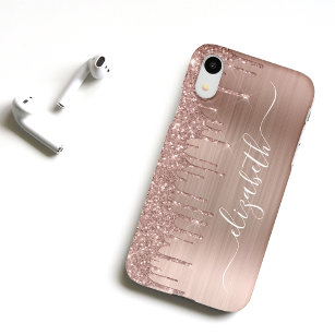 Rose Gold Dripping Glitter Personalised iPhone XR Case