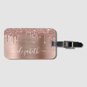 Rose Gold Dripping Glitter Personalised Luggage Tag