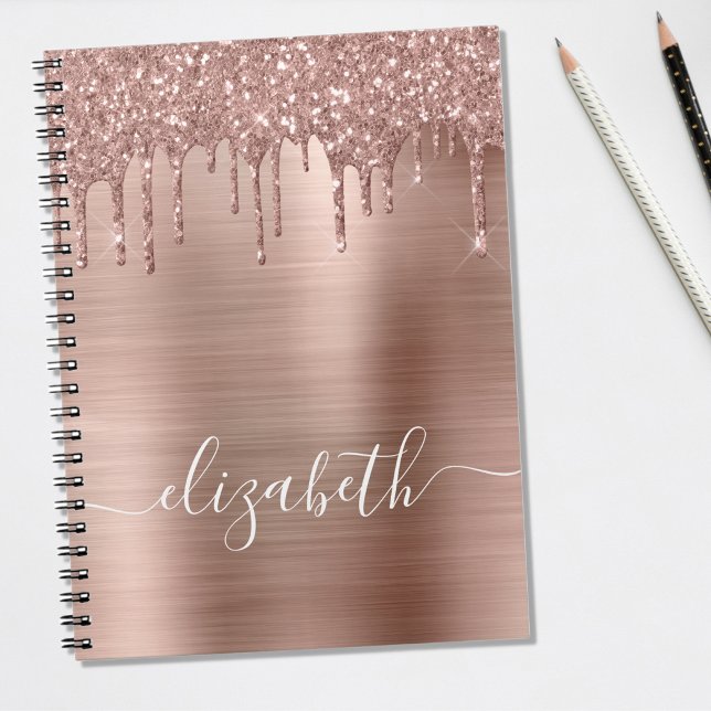 Rose Gold Dripping Glitter Personalised Notebook (Creator Uploaded)