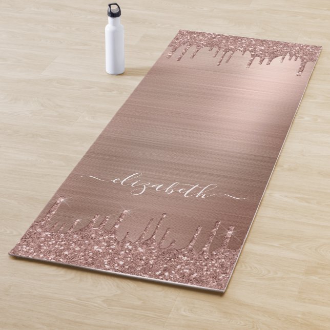 Rose Gold Dripping Glitter Personalised Yoga Mat (In Situ)