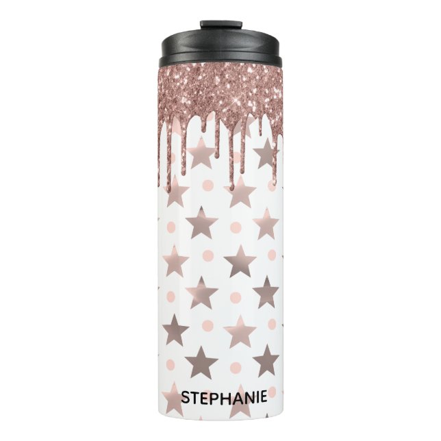 Rose Gold Dripping Glitter Thermal Tumbler (Front)