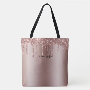 Rose Gold Dripping Glitter Tote Bag