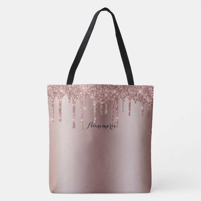 Rose Gold Dripping Glitter Tote Bag (Front)