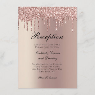 Rose Gold Dripping Glitter Wedding Reception Enclosure Card