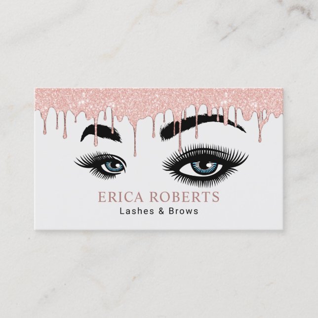 Rose Gold Dripping Lashes Makeup Artist Salon Business Card (Front)