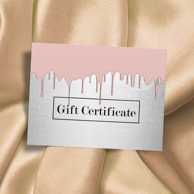 Rose Gold Dripping Modern Salon Gift Certificate Postcard (Creator Uploaded)