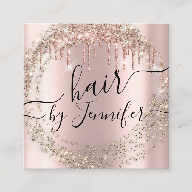 Rose Gold Drips 6 Punches Hair Lash Wax Makeup Square Business Card (Front)