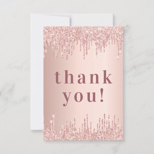 Rose gold drips birthday thank you card (Front)