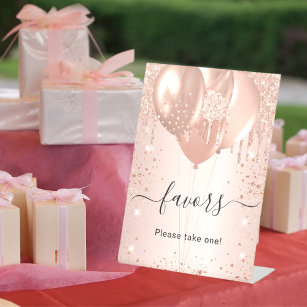 Rose gold drips blush balloons favours guest sign