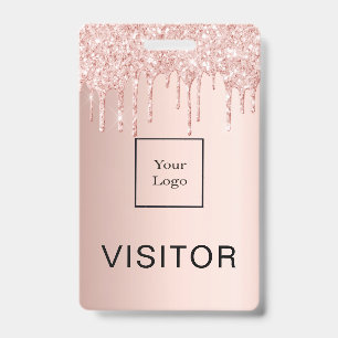Rose gold drips blush business logo visitor ID badge