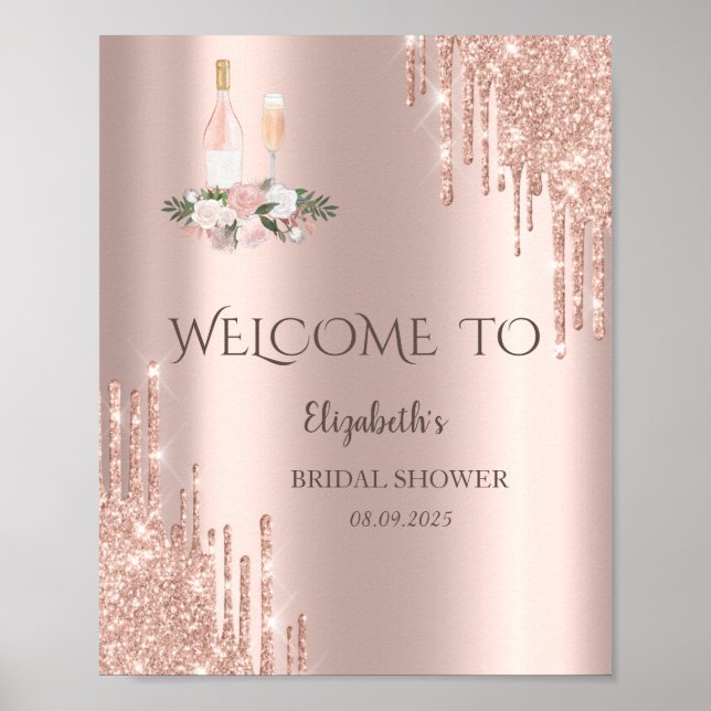 Rose Gold Drips Brunch & Bubbly Bridal Shower Poster (Front)