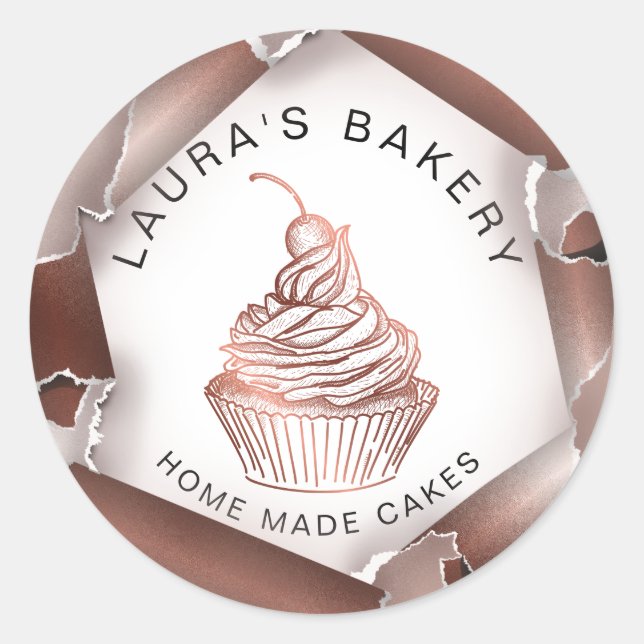 Rose Gold Drips Cakes & Sweets Cupcake Home Bakery Classic Round Sticker (Front)
