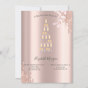 Rose Gold Drips Champagne Glass Bachelorette Invitation