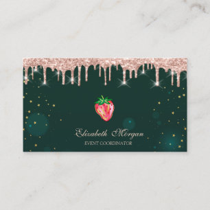 Rose Gold Drips Chic Strawberry Green  Business Card