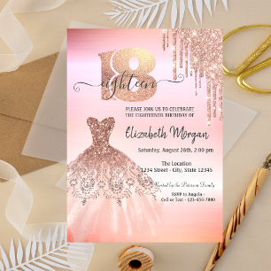 Rose Gold Drips Dress 18th Invitation