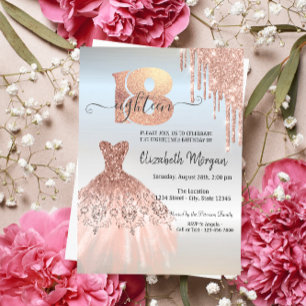 Rose Gold Drips Dress Silver 18th Birthday Invitation